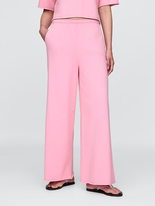 Image number 2 showing, French Terry Wide-Leg Rolled Hem Sweatpants