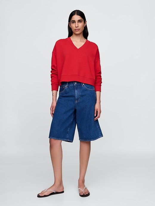 Image number 2 showing, French Terry Cropped V-Neck Sweatshirt
