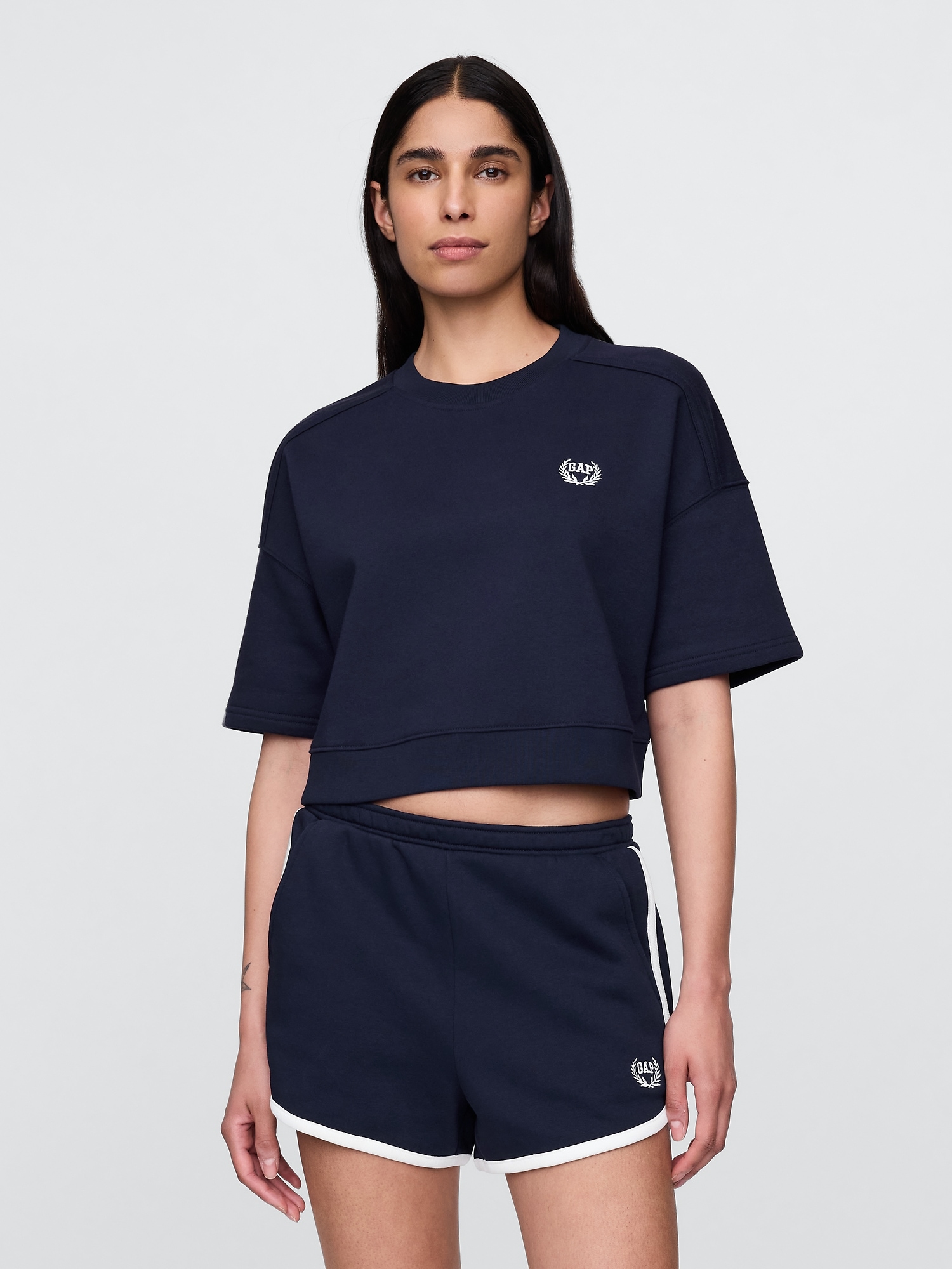 VintageSoft Cropped Elbow-Sleeve Sweatshirt