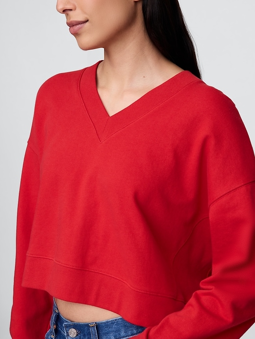 Image number 4 showing, French Terry Cropped V-Neck Sweatshirt