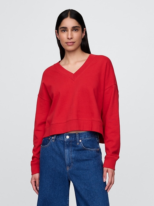 Image number 1 showing, French Terry Cropped V-Neck Sweatshirt