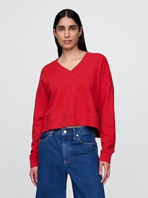 French Terry V-Neck Crop Sweatshirt