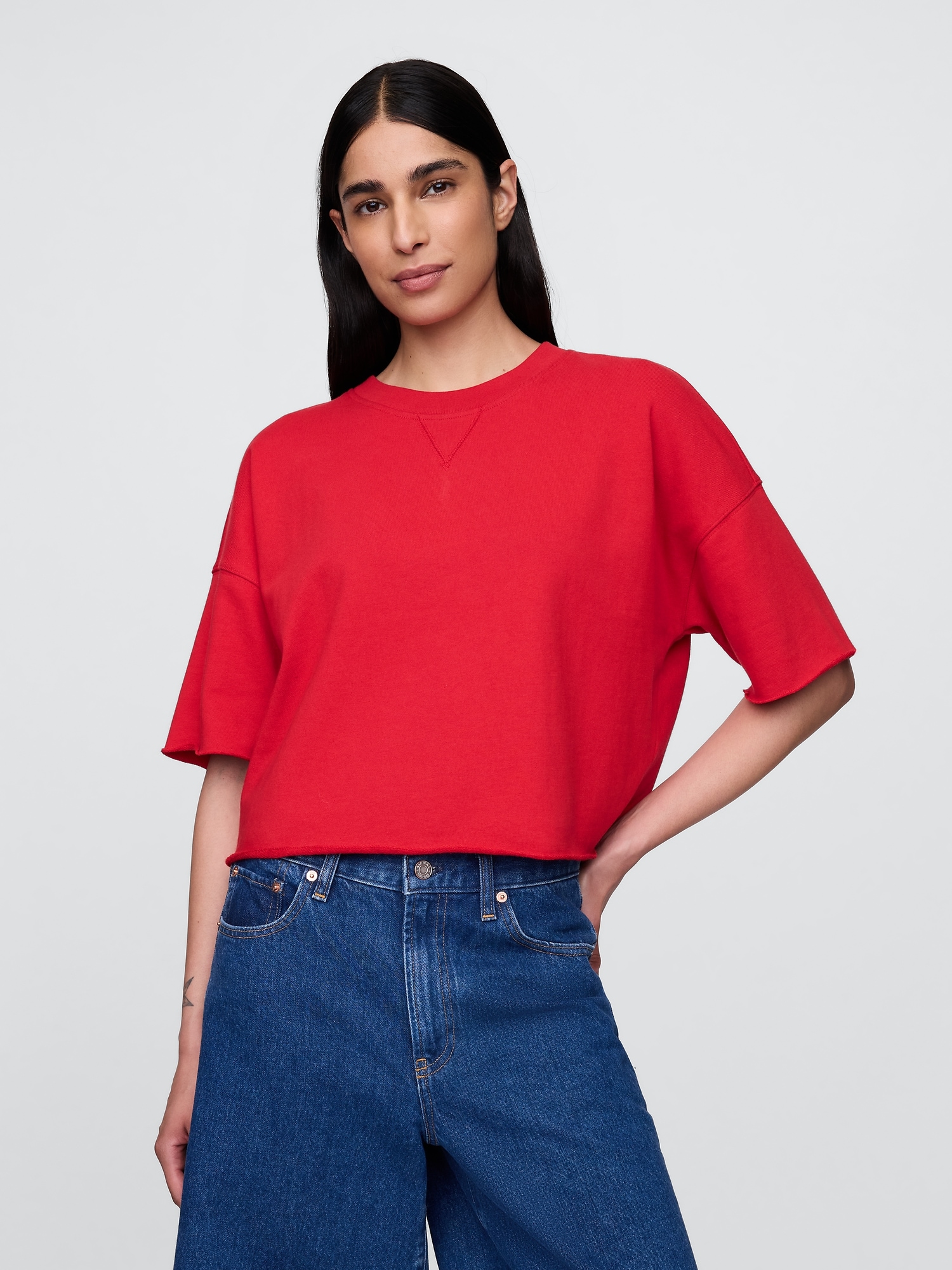 Gap French Terry Cropped Rolled Hem Sweatshirt