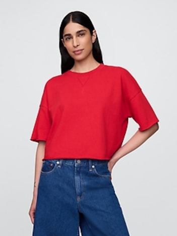French Terry Cropped Rolled Hem Sweatshirt