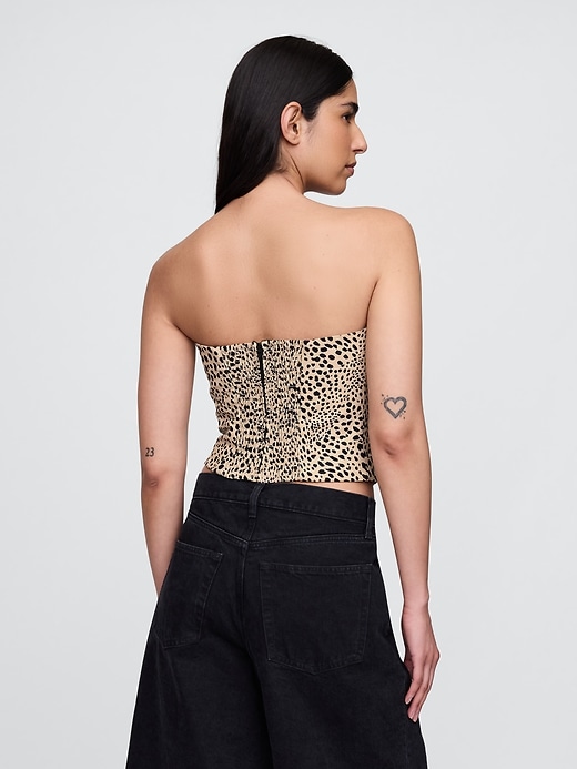 Image number 3 showing, Linen-Blend Strapless Corset Crop Top