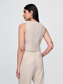 Linen-Blend Tie-Front Crop Vest