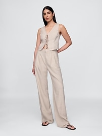 Linen-Blend Tie-Front Crop Vest