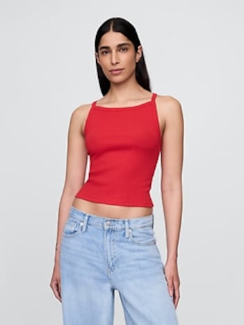 Modern Apron-Neck Cropped Tank Top