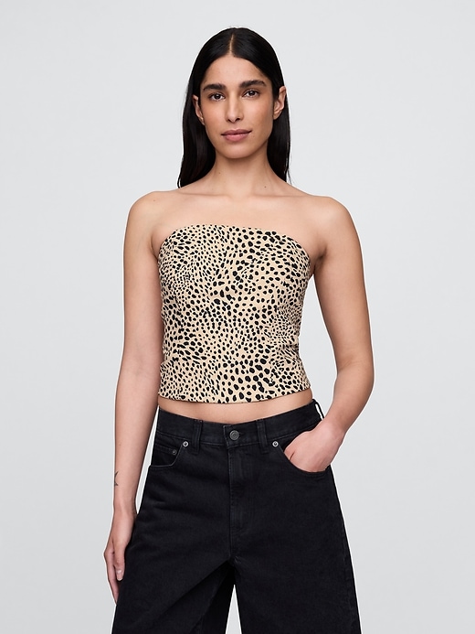 Image number 1 showing, Linen-Blend Strapless Corset Crop Top
