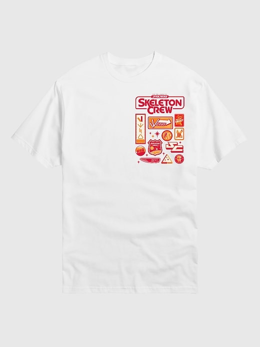 1 of 8 showing, with the color WHITE of product Star Wars Skeleton Crew Logo Short Sleeve T-Shirt