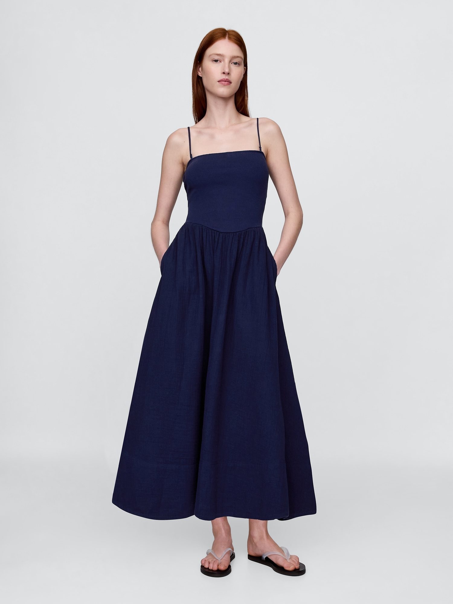 Crinkle Gauze Mixed Media Maxi Dress