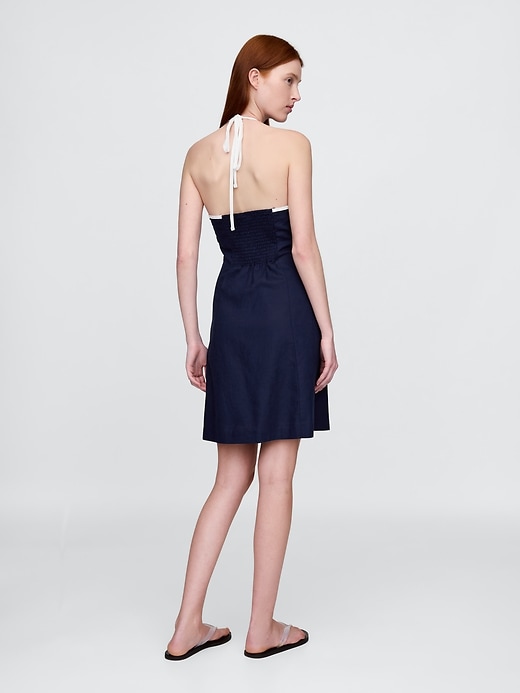 Image number 2 showing, Linen-Blend Halter Mini Dress