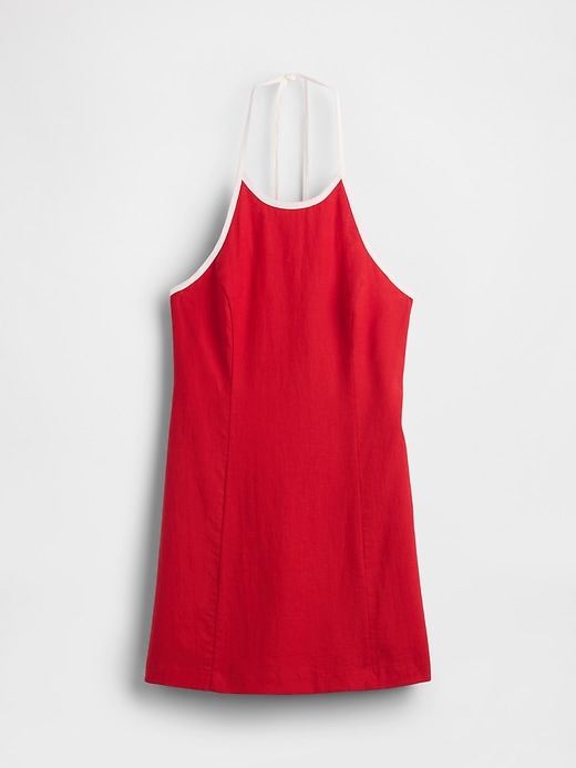 Image number 4 showing, Linen-Blend Halter Mini Dress
