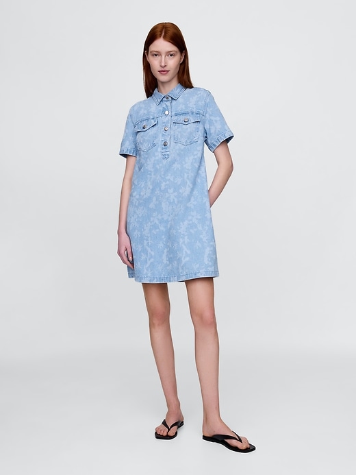 Image number 1 showing, UltraSoft Denim Floral Popover Mini Dress