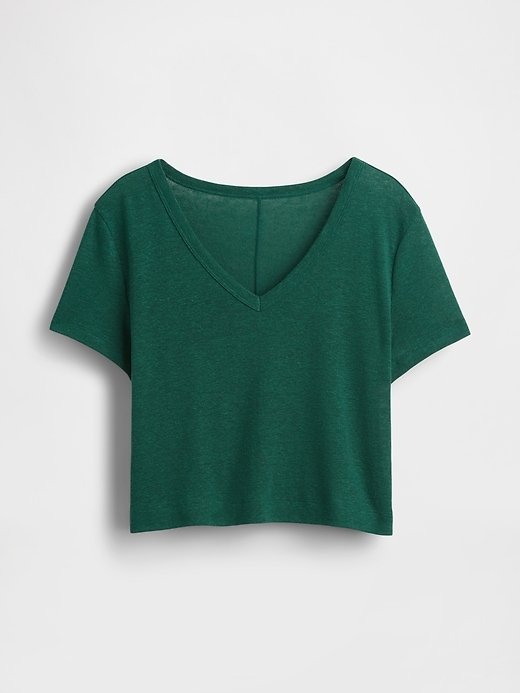 Image number 5 showing, Linen-Blend Cropped V-Neck T-Shirt