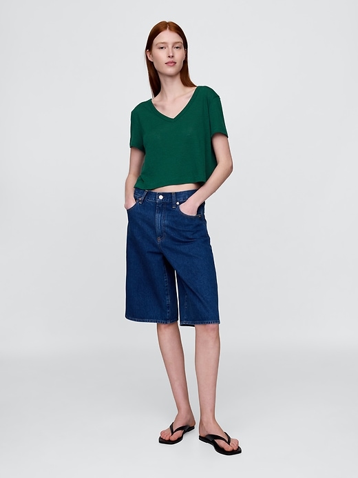 Image number 2 showing, Linen-Blend Cropped V-Neck T-Shirt