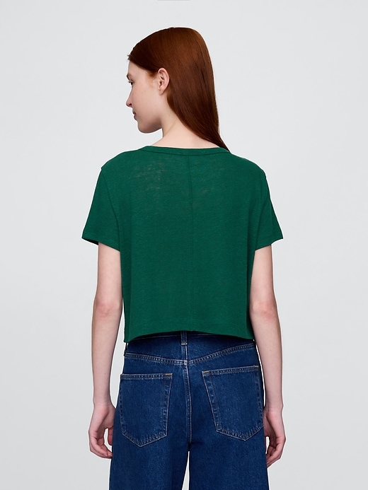 Image number 3 showing, Linen-Blend Cropped V-Neck T-Shirt