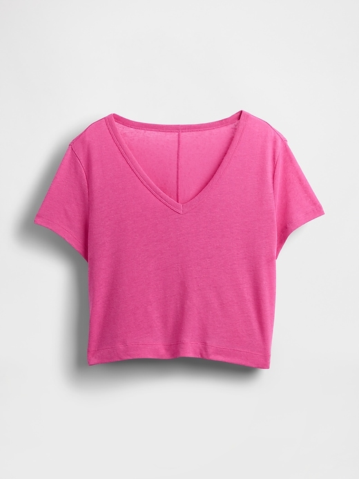 Image number 5 showing, Linen-Blend Cropped V-Neck T-Shirt