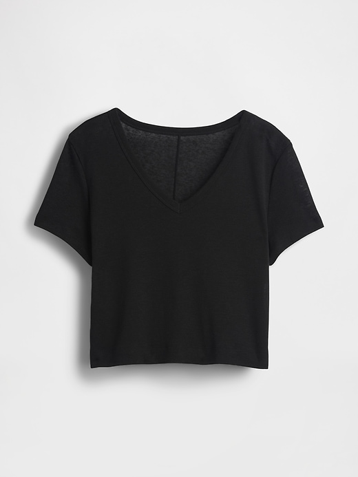 Image number 5 showing, Linen-Blend Cropped V-Neck T-Shirt