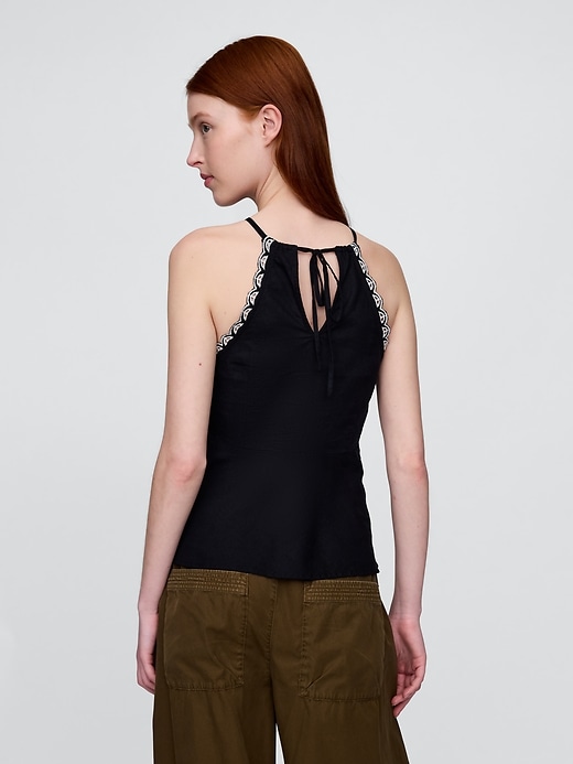 Image number 3 showing, Linen-Blend Embroidered Halter Top
