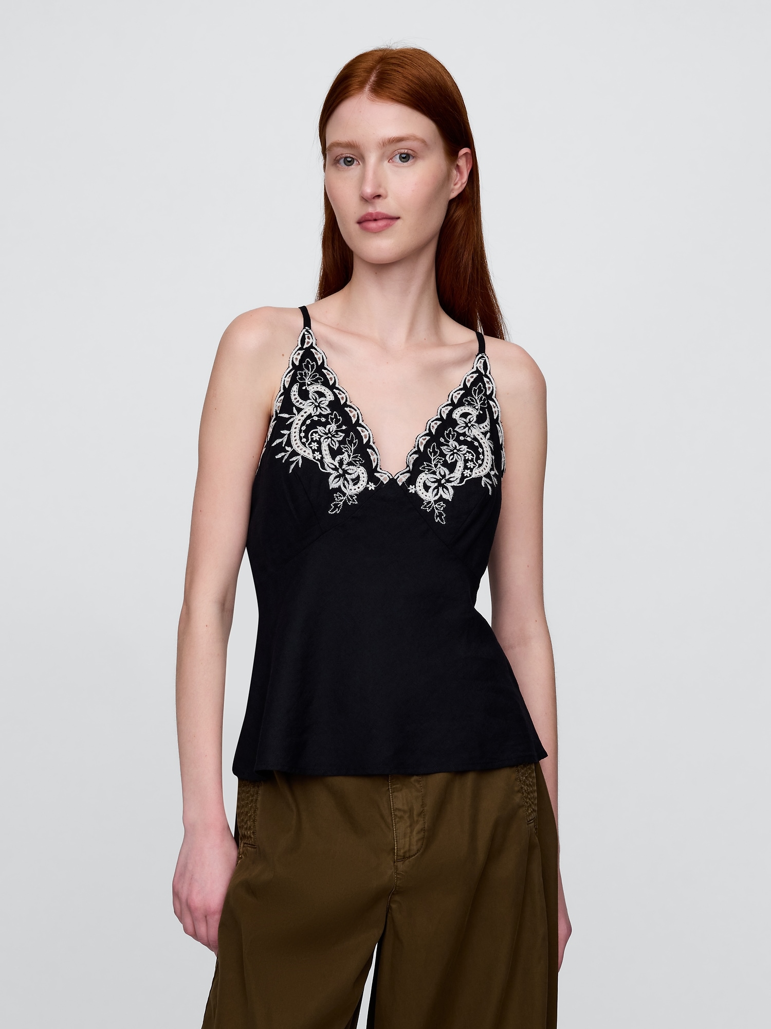 Gap Linen-blend Embroidered Halter Top