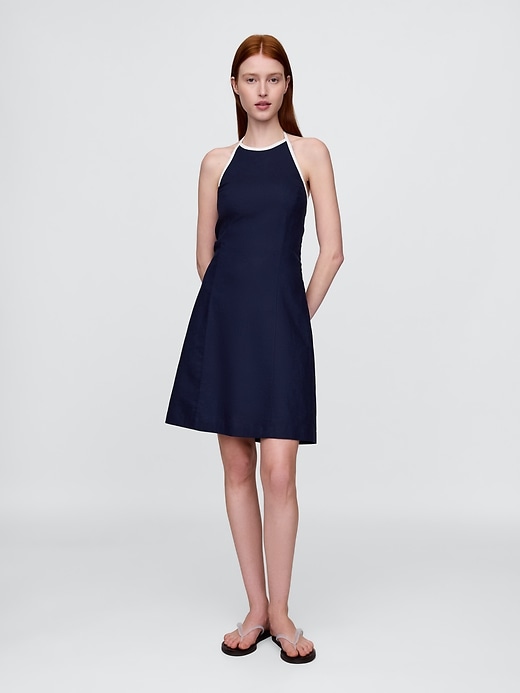 Image number 1 showing, Linen-Blend Halter Mini Dress