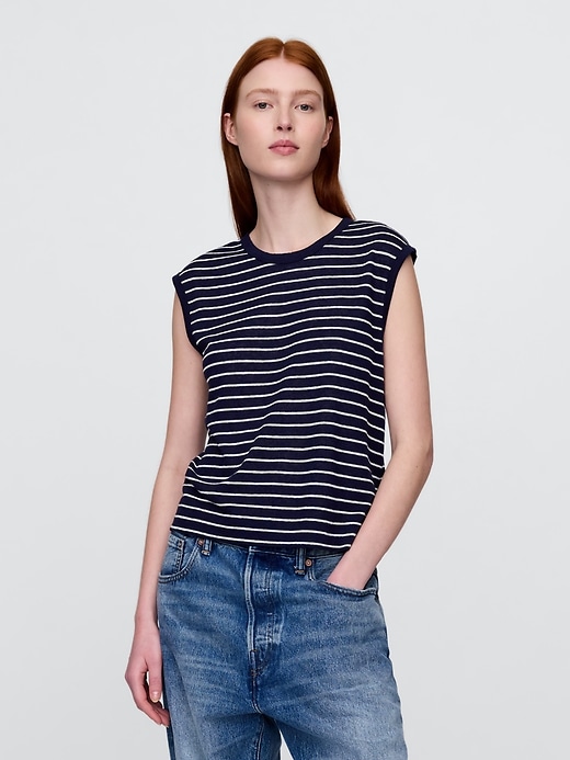 Image number 1 showing, Linen-Blend Crewneck Shell Tank Top