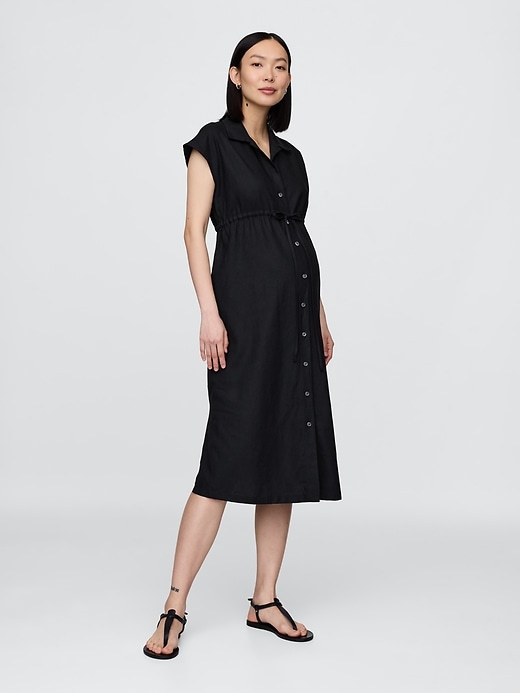 Image number 1 showing, Maternity Linen-Blend Midi Shirtdress
