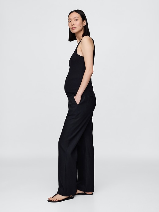 Image number 3 showing, Maternity Full Panel Linen-Blend Pants