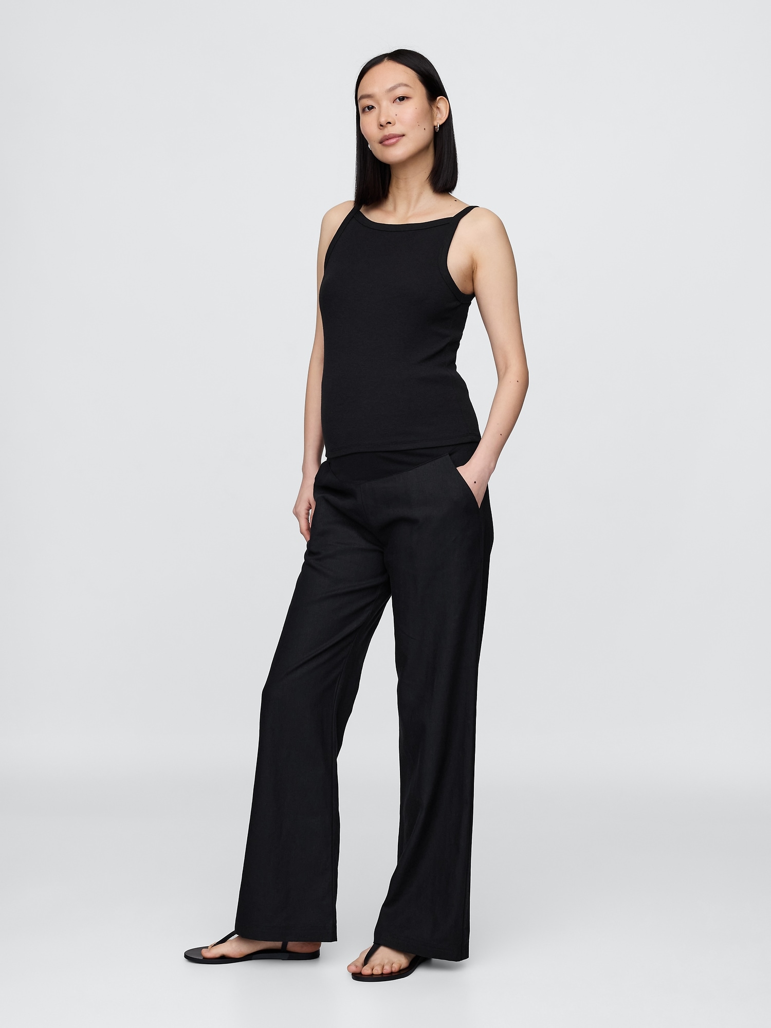 Maternity Full Panel Linen-Blend Pants
