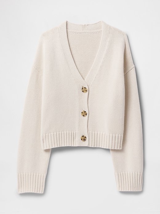 Image number 6 showing, 100% Cotton Cropped V-Neck Cardigan