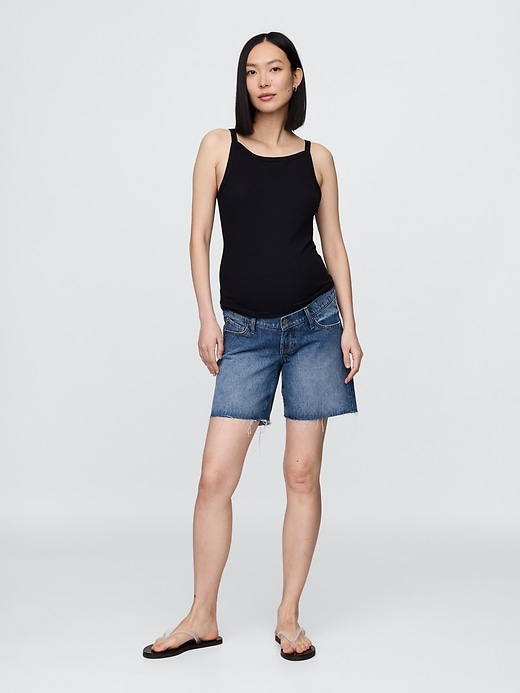 Image number 1 showing, 7" Maternity Full Panel Denim Bermuda Shorts