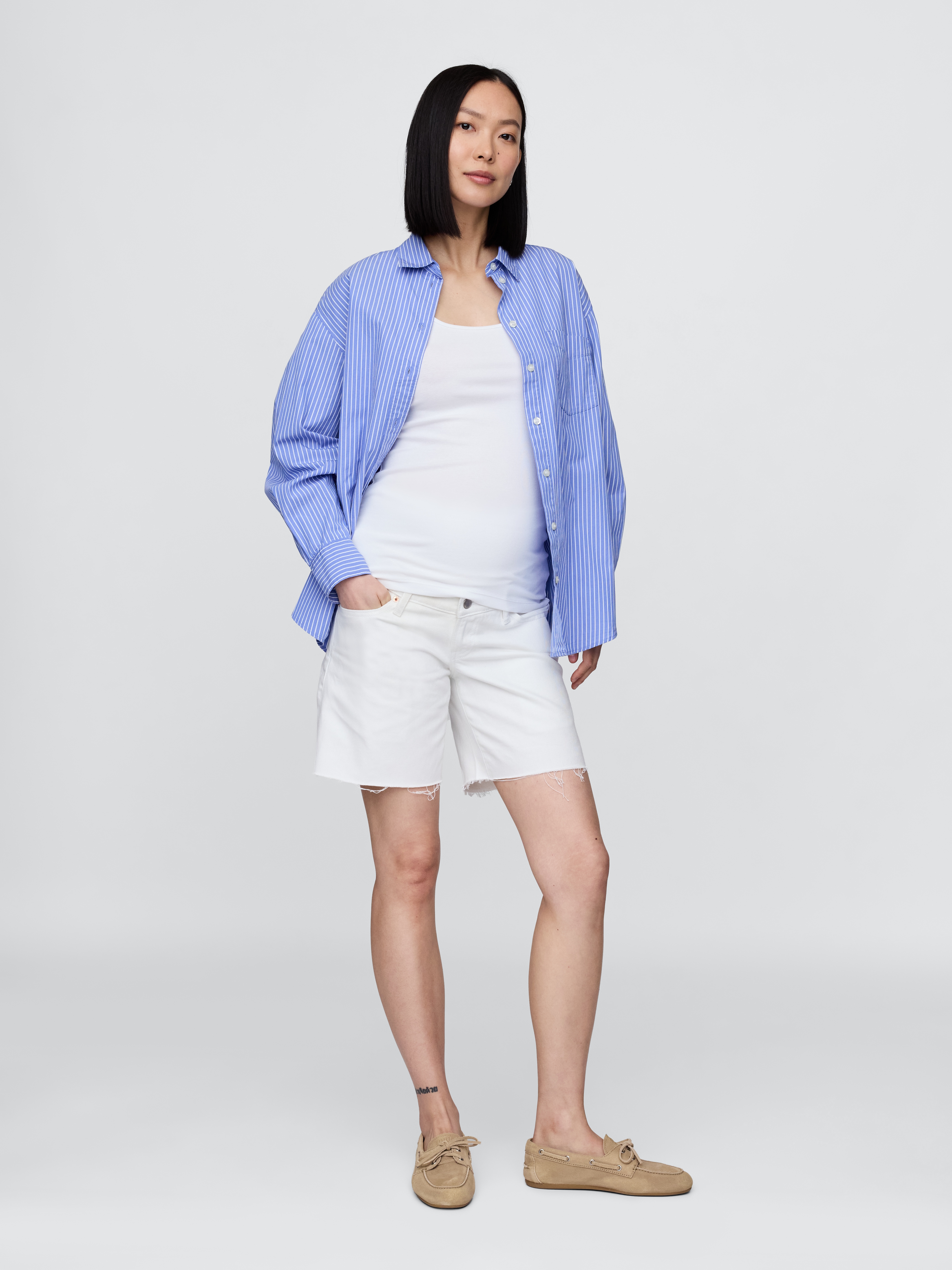 7" Maternity Full Panel Denim Bermuda Shorts
