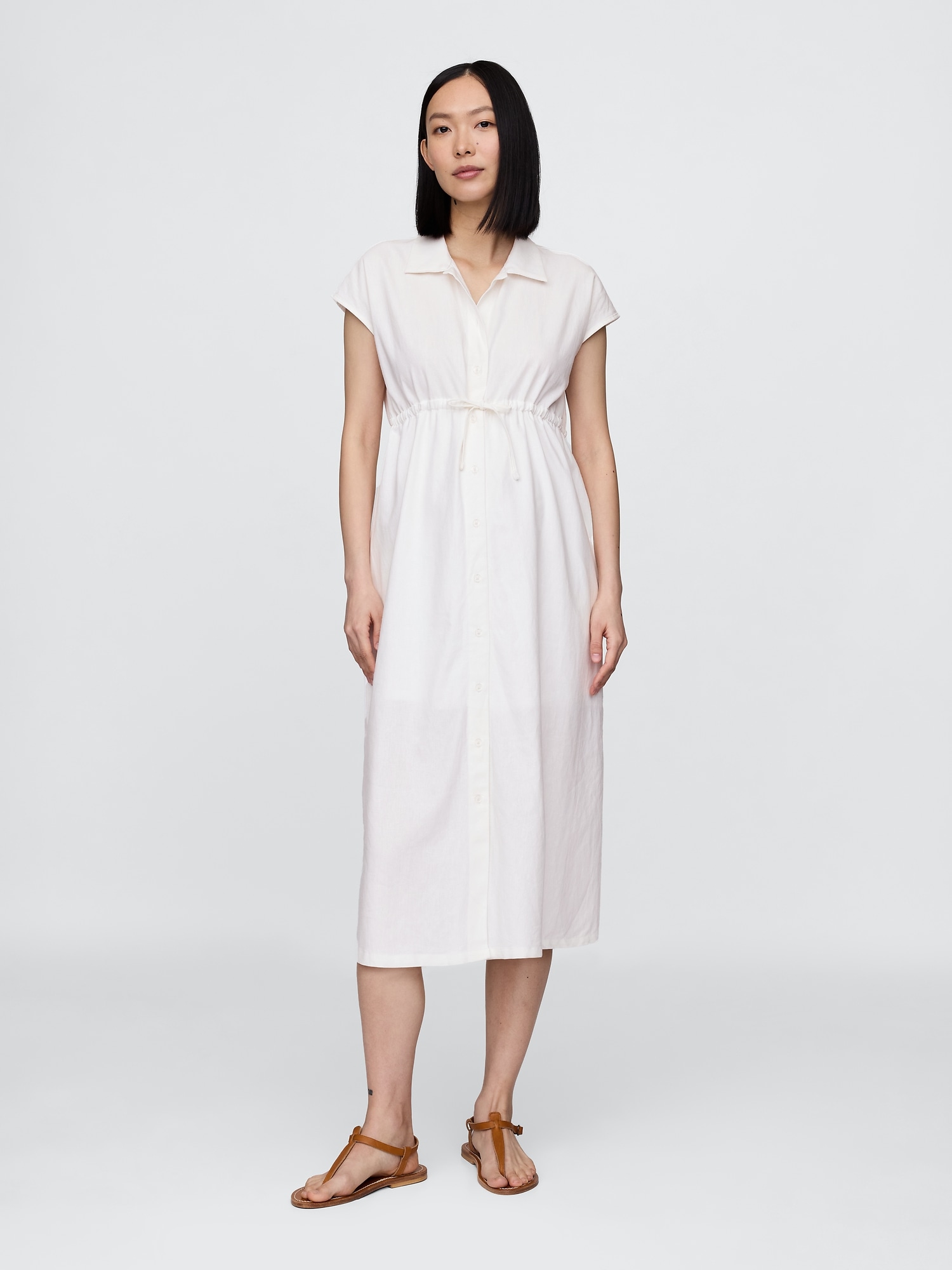 Maternity Linen-Blend Midi Shirtdress