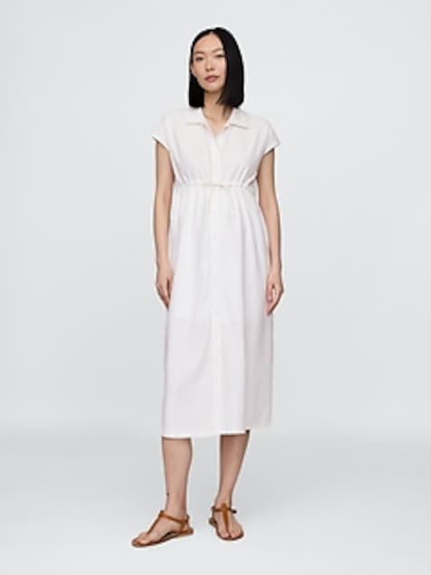 Maternity Linen-Blend Midi Shirtdress