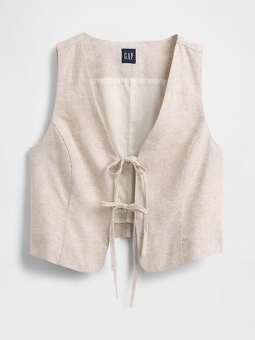 Image number 4 showing, Linen-Blend Cropped Tie-Front Vest