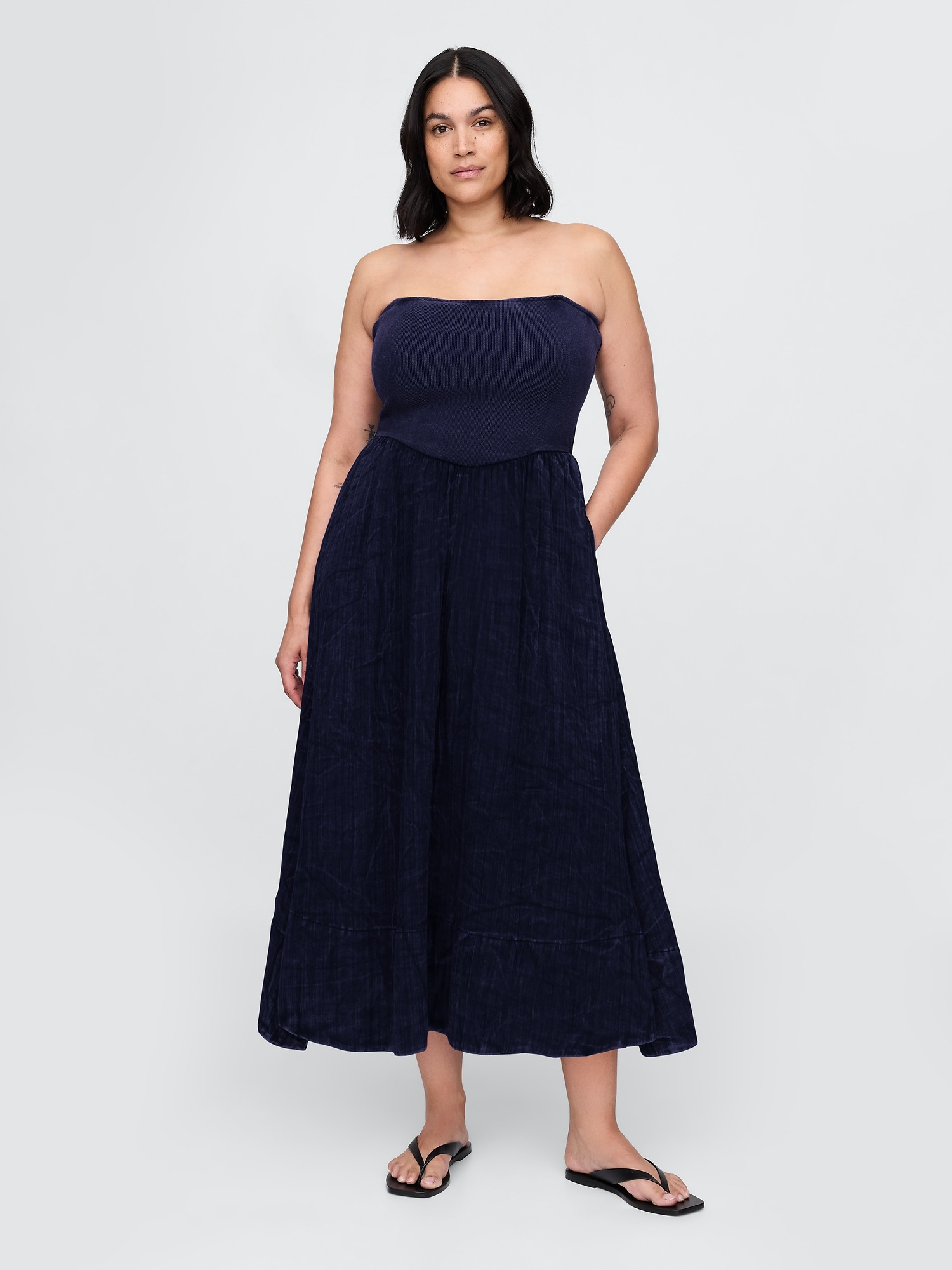 Женское платье Gap Cotton Gauze Mixed Media Maxi, цвет: Тёмно-синий — фото 5