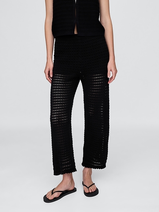 Image number 2 showing, 100% Cotton Crochet Ankle Pants
