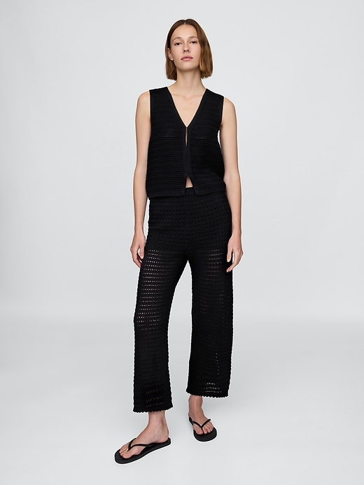 Image number 1 showing, 100% Cotton Crochet Ankle Pants