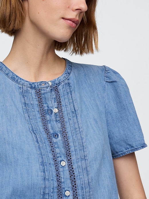 Image number 4 showing, Lace-Trim Cropped Denim Top