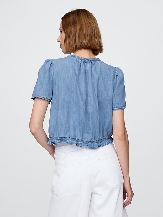 Image number 2 showing, Lace-Trim Cropped Denim Top