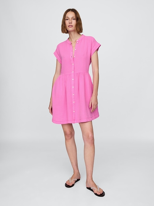 Image number 1 showing, Crinkle Gauze Mini Shirtdress