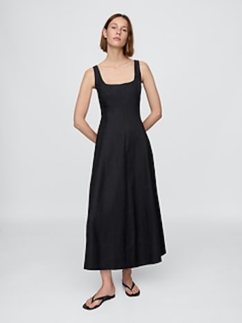 Linen-Blend Square-Neck Maxi Dress
