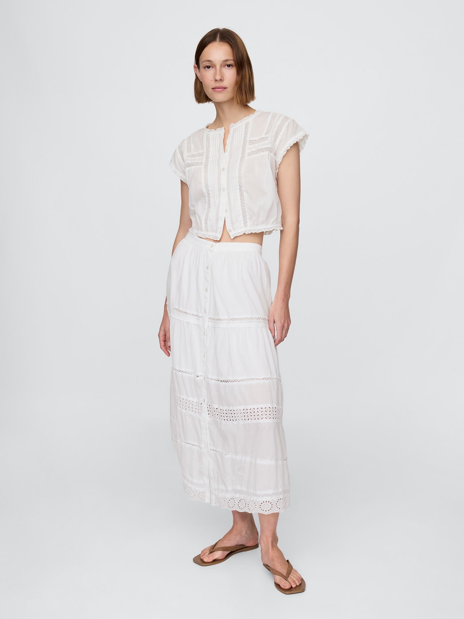 Женские юбки Gap Tiered Lace-Trim Maxi Skirt