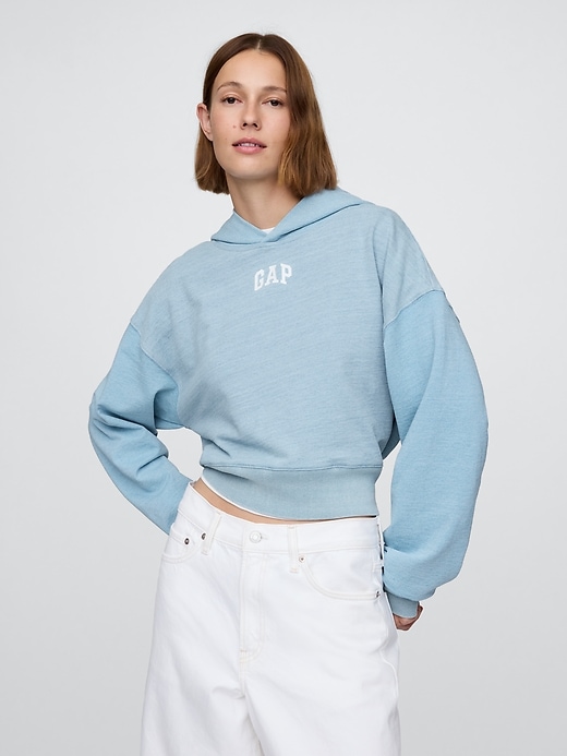 1 of 8 showing, with the color Light blue indigo of product French Terry Americana Cropped Hoodie