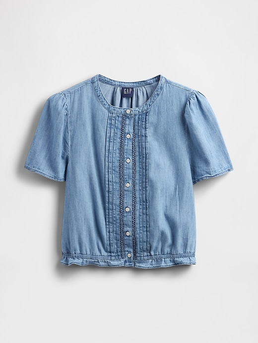 Image number 5 showing, Lace-Trim Cropped Denim Top