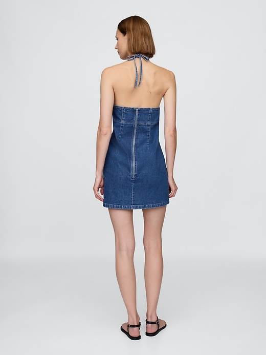 Image number 2 showing, Denim Halter Mini Dress