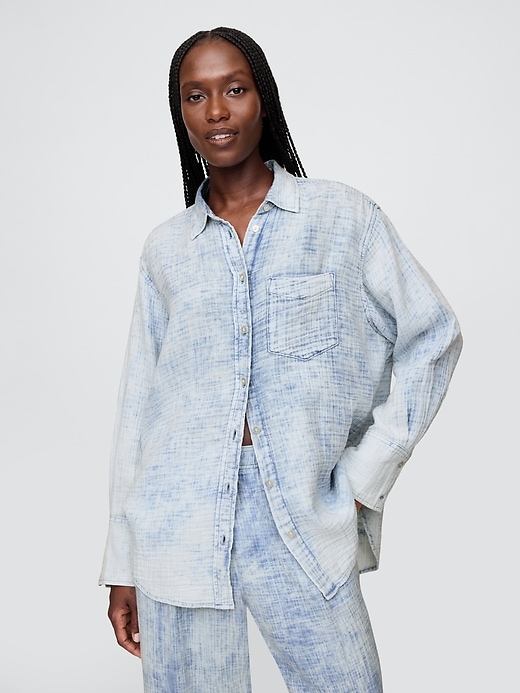 Image number 1 showing, Crinkle Gauze Denim Oversized Shirt