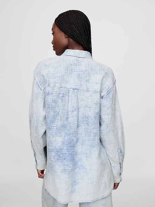 Image number 3 showing, Crinkle Gauze Denim Oversized Shirt