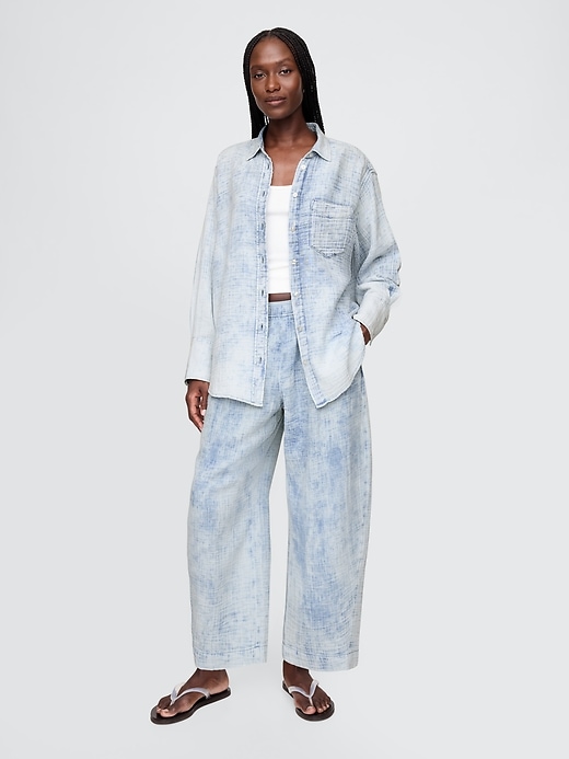 Crinkle Gauze Denim Easy Barrel Pants